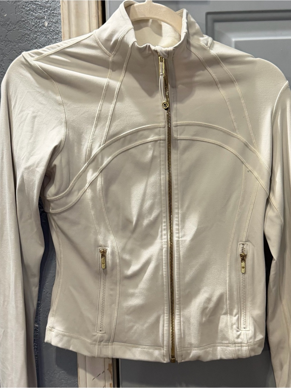 lululemon athletica Cream Bomber Jacket with Gold Hardware